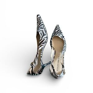 Y2K Ellen Tracy Zebra Print Slingback Kitten Heels Pointed Toe Size 7 Statement